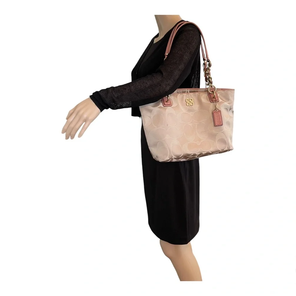 Coach Op Art Signature Canvas Sateen Madison Chain Strap Tote - Picture 3 of 11